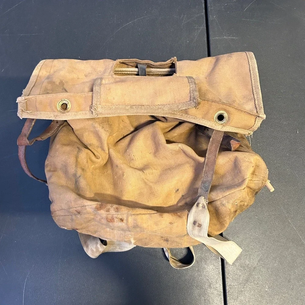EARLY Antique Canvas Satchel Bag W/ Metal Frame Fishing Bag Satchel VTG‎